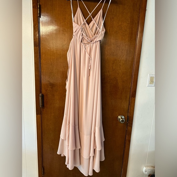 LuLu’s Light Blush Lace up High Low Chiffon Maxi Dress - XS - Picture 7 of 7